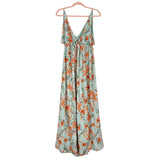 Impressions Aqua/Coral Floral Elastic Tie Waist with Back Cut Out Maxi Dress NWT- Size S