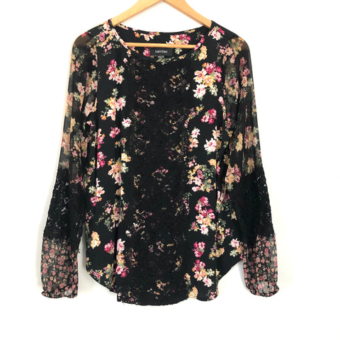 Karen Kane Black Floral Lace Long Sleeve Blouse NWT- Size XS