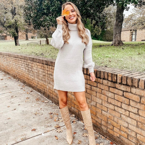 No Brand Grey Turtleneck Sweater Dress- Size S