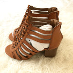 Bamboo Cognac Strapy Heel with Elastic- Size 7.5 (Brand new!)