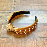 No Brand Gold Velvet with Pearls Knot Headband