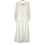 Gal Meets Glam Ivory Lace Overlay with Sheer Sleeves Tie Belt Maxi Dress- Size 14 (see notes)