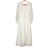 Gal Meets Glam Ivory Lace Overlay with Sheer Sleeves Tie Belt Maxi Dress- Size 14 (see notes)