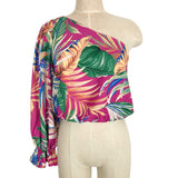Pink Lily Pink Palm Print One Shoulder Top- Size S (we have matching shorts, sold out online)