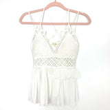 La Miel White Crochet Top Ruffle Criss Cross Back Tank Top- Size S
