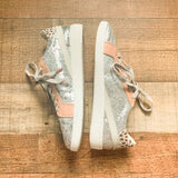 Dolce Vita Silver Sparkle Real Fur Sneakers- Size 7.5