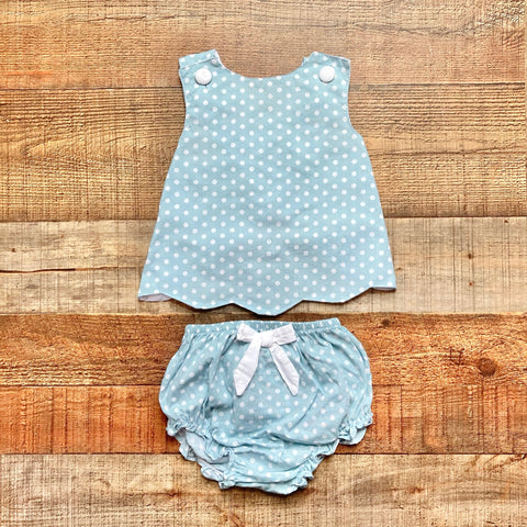 Lil Cactus Blue and White Polka Dot Criss Cross Back Top with Bloomers- Size 18-24M