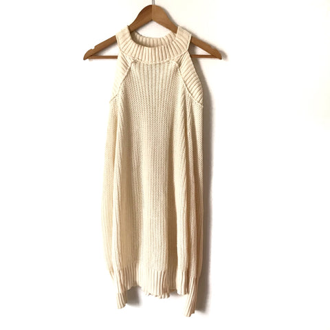 Free People Ivory Knit Cold Shoulder Sweater- Size XS