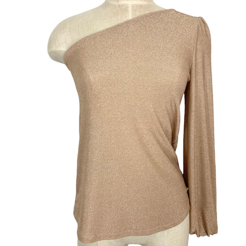Gibson Look Gold Glittered One Shoulder Top- Size S (see notes)