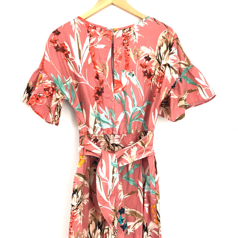 Express Deep Rose Romper with Floral Pattern Romper- Size S