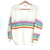 Pink Lily Ivory & Color Stripes Side Slits Sweater- Size S/M