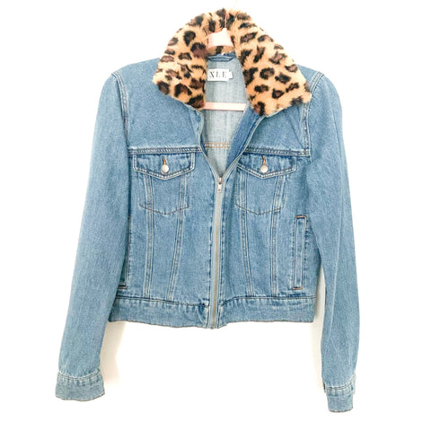 XLE Denim Jacket with Animal Print Faux Fur Collar- Size S (sold out online)