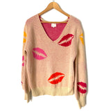 Dee Elly V-Neck Lips Sweater- Size S