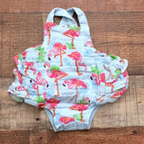 Mudpie Baby Girl Blue Flamingo Romper- Size 0-3M