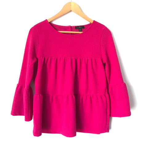 J Crew Fuchsia Bell Sleeve Thicker Material Top- Size XS