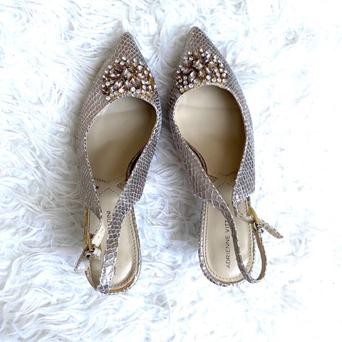 Adrienne Vittadini Snakeskin Rhinestone Closed Toe Heels- Size 10