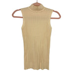 No Brand Cream Ribbed Turtleneck Sleeveless Top- One Size