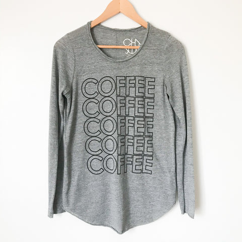 Chaser Grey Long Sleeve “COFFEE” Top- Size S