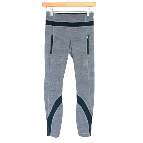 Lululemon Heathered Grey with Front Zippers and Mesh Detail Leggings- Size 4 (Inseam 24.5")
