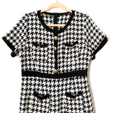 No Brand Houndstooth Faux Gold Lion Button Detail Dress- Size L