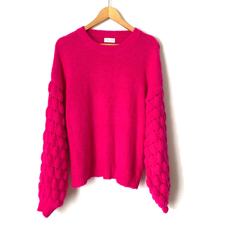 Pink Lily Hot Pink Bubble Sleeve Sweater- Size S