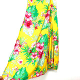 Impressions Yellow Hawaiian Print Cut Out Back Tie Double Front Slit Dress NWT- Size S