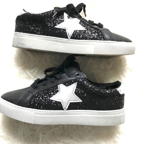 Time and Tru Black Glitter Star Detail Sneakers- Size 8 1/2