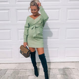 No Brand Green Ribbed Belted Sweater Dress- Size M