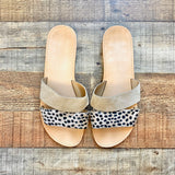 Vintage Havana Beige/Cheetah Faux Fur Slide Sandals - Size 8.5 (see notes)