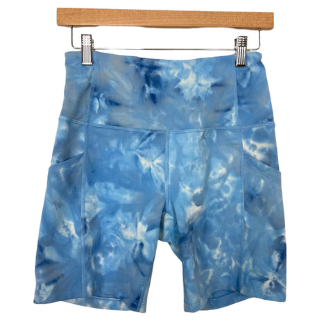 Zella Blue Tye-Dye Side Pocket Biker Shorts- Size M