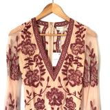 Honey Punch Deep V Floral Embroidered Sheer Sleeves and Back Bodysuit NWT- Size S