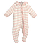 Angel Dear Pink and White Knit Faux Fur Lining Hooded Footie- Size 0-3M (sold out online)