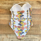 No Brand White/Yellow/Gray Pineapple Floral Padded Underwire with Removable Straps One Piece- Size L (see notes)
