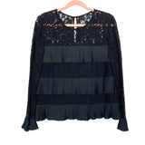 J Crew Black Lace Pleated Keyhole Back Blouse- Size 12