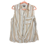 Unique Spectrum Striped Collared Button Up Front Twist/Back Lace Up Top- Size 1X