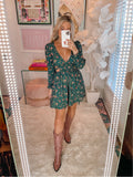 Forever21 Green Floral Print Side Cutout Tie Back V-Neck Dress NWT- Size S (sold out online)