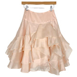 Milly Light Pink Silk Satin Tiered Ruffle Skirt- Size 0