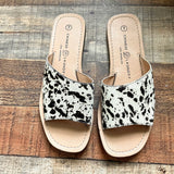 Chinese Laundry Real Fur Printed Cow Hair Slip On Sandals NWOT- Size 7