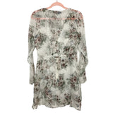 For Love & Lemons Floral Chiffon Overlay with Sheer Sleeves and Back Surplice with Cut Out Dress- Size M