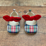 Baby Gap Plaid Red Velvet Bow Shoes- Size 0-3M