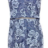 Vici Navy with Blue Lace Overlay and See Through Waist Detail Hi-Lo Halter Dress- Size ~S (see notes)