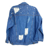 Buddy Love Distressed Denim Jacket With Pearls And Beads NWT- Size S