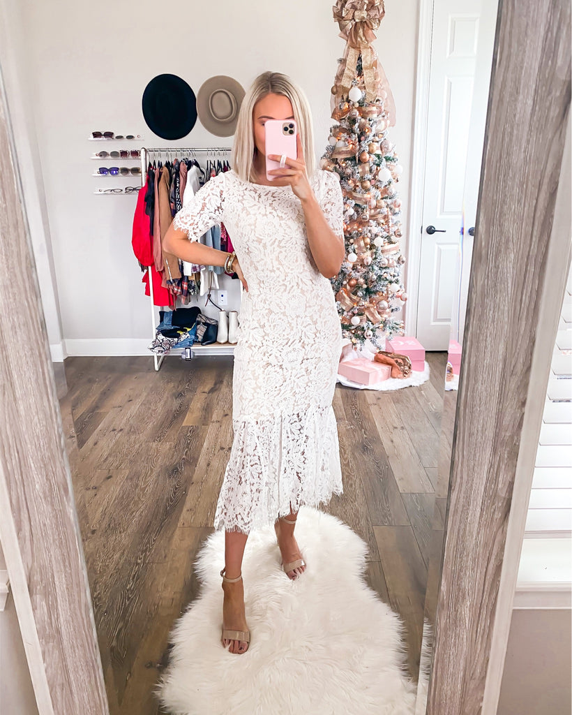 Just Me Lace Overlay Mermaid Dress- Size S The Saved Collection Just Me Lace Overlay Mermaid Dress- Size S The Saved Collection