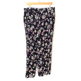 Loft Black Floral Elastic Waist Flowy Pants- Size L (Inseam 27 1/2”)