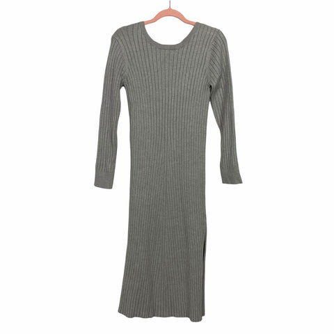 Wayf Dede & Emily Grey Ribbed Tie Back Front Slit Sweater Dress NWT- Size S (sold out online)