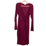 Pink Lily Burgundy Ribbed with Faux Wrap Tie Front Midi Dress- Size XL