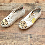 Dolce Vita White Laura Leopard Calf Hair Toe, Yellow Accents, Iridescent Heel Tab Sneakers- Size 7