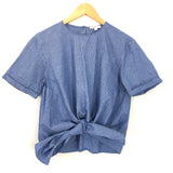 BP Blue Pinstripe Button Back Tie Front Blouse - Size S