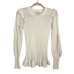 Sofia Jeans by Sofia Vergara White Ruffle with Open Cable Knit Sleeves Sweater- Size S (see notes)