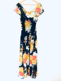 June & Hudson Black Floral Ruffle Cold Shoulder Maxi with Partial Lining- Size XS